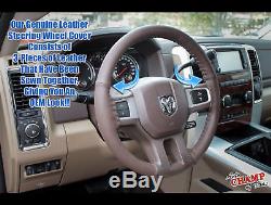 2013 2014 Dodge Ram 1500 2500 3500 Laramie -Leather Steering Wheel Cover, Brown
