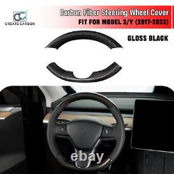 2pcs Gloss Carbon Fiber Steering Wheel Cover Trim Fit For Tesla Model Y/Model 3