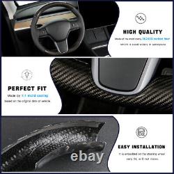 2pcs Gloss Carbon Fiber Steering Wheel Cover Trim Fit For Tesla Model Y/Model 3