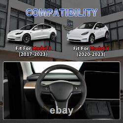2pcs Gloss Carbon Fiber Steering Wheel Cover Trim Fit For Tesla Model Y/Model 3