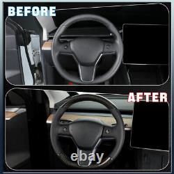 2pcs Gloss Carbon Fiber Steering Wheel Cover Trim Fit For Tesla Model Y/Model 3