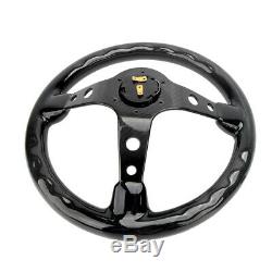 320MM 13 Inch Black Real Carbon Fiber Spoke Steering Wheel Horn Button 6 Holes