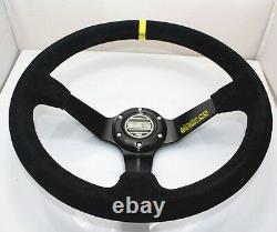 350mm/14inch Deep Dished Sport Racing Suede Leather Alloy Car Steering Wheel