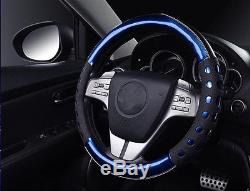 38cm Blue Non-slip Handle Steering Wheel Cases Leather Car Steering Wheel Cover