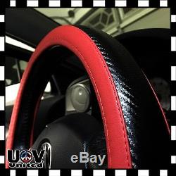 3D Red Carbon Fiber Seat Belt Pad lip-On Steering Wheel Cover Protector Set 2014