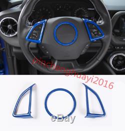 3PCS Blue ABS Interior Steering Wheel Cover Trim for Chevrolet Camaro 2016-2017