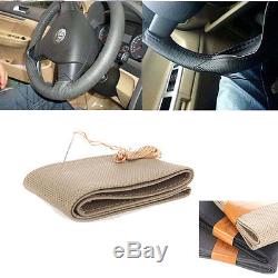 3 Color Leather Steering Wheel Cover 37-38cm Diameter + Needle & Thread