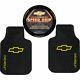 3pc Chevy Factory Black Yellow Logo Rubber Floor Mats Steering Wheel Cover New