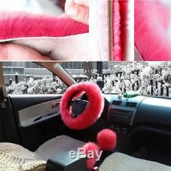 3pcs/Set Fluffy Wool Fur Car Steering Wheel Cover Gear Knob Parking Brake Cover