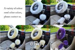 3pcs/Set Fluffy Wool Fur Car Steering Wheel Cover Gear Knob Parking Brake Cover