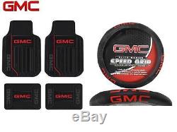 5 PC GMC Elite Front/Rear Rubber Floor Mats With Steering Wheel Cover Fast Ship