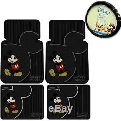 5 Piece Mickey Mouse Vintage Front Rear Rubber Floor Mats Steering Wheel Cover S