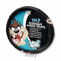 5 pc Looney Tunes Taz Attitude Black Rubber Floor Mats Steering Wheel Cover Set