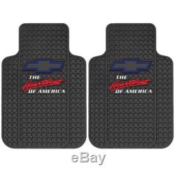 5pc Chevrolet Chevy Heartbeat Black Rubber Floor Mats Steering Wheel Cover NEW