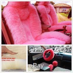 5pcs/set Fur Car Seat&Steering Wheel Cover Pink Wool Soft Suck Exhaust Stains