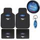 6PC Ford Mustang Black Floor Mat Steering Wheel Cover & Keychain Set Made in USA