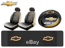 6Pc Chevrolet Chevy Elite Seat Covers & Runner Floor Mat & Steering Wheel Cover