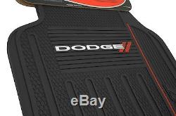 6 Pc Dodge Elite Front/Rear Rubber Floor Mats + Steering Wheel Cover + Sun Shade
