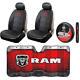 6 pc Dodge Ram Red Logo Black Seat Covers Steering Wheel Cover Sun Shade Set New
