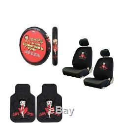 7PC Betty Boop Red Dress SkyLine Seat Covers Steering Wheel Cover Floor Mats Set