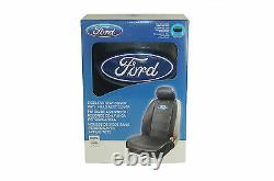 7 Pc Ford Elite Seat Covers Black Syn Leather & Steering Wheel Cover & Sun Shade