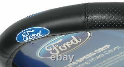 7 Pc Ford Elite Seat Covers Black Syn Leather & Steering Wheel Cover & Sun Shade