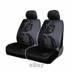 7pc Star Wars Darth Vader Black Front Bench Seat Covers Steering Wheel Cover Set