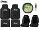 8 Pc Jeep Wrangler Interior Seat Covers F/R Floor Mats & Steering Wheel Cover