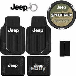 8pcs New Jeep Elite Style All Weather Floor Mats Steering Wheel Cover Car Truck
