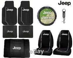 9 Pc Jeep Elite Interior Set Seat Covers Floor Mats Cargo Steering Wheel Cover