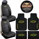 9pc Chevy Factory Black Seat Covers Rubber Floor Mats Steering Wheel Cover New