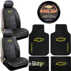 9pc Chevy Factory Black Seat Covers Rubber Floor Mats Steering Wheel Cover New