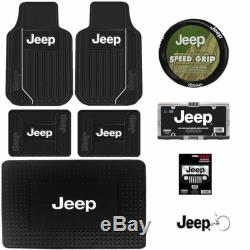 9pc Jeep Elite Black Front Rear Cargo Rubber Floor Mats Steering Wheel Cover New