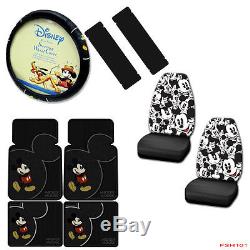 9pcs Disney Mickey Mouse Car Truck Seat Covers Floor Mats Steering Wheel Cover