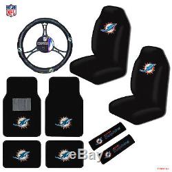 9pcs Set NFL Miami Dolphins Seat Covers Floor Mats Steering Wheel Cover