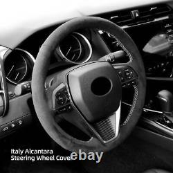 Alcantara Car Steering Wheel Cover Customized Hand-Stitched Black for TOYOTA