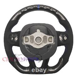 BLACK CARBON FIBER Steering Wheel FOR DODGE CHARGER BLACK SUEDE blue ACCENT
