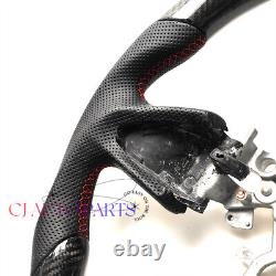 BLACK CARBON FIBER Steering Wheel FOR INFINITI q50 RED ACCENT LEATHER NOSTRIPE