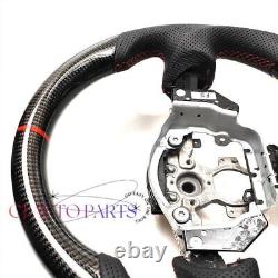 BLACK CARBON FIBER Steering Wheel FOR NISSAN 370Z NISMO BLACK LEATHER RED ACCENT