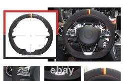 Black Alcantara Steering Wheel Covers Wrap for Mercedes Benz W176 W246 W205 C117