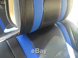 Black Blue Carbon Fiber Seat Cover Shift Knob Steering Wheel PVC Leather 34021b