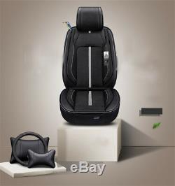 Black Breathable Fiber Car Seat Steering Wheel Cover Set Non-slip Four Seasons