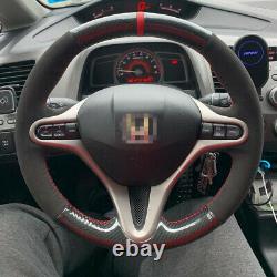 Black Carbon Suede Custom Steering Wheel Cover Red Stripe for Honda Civic Gen A8