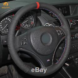 Black Leather Red Marker Steering Wheel Cover for BMW E90 325i 330i 335i E87