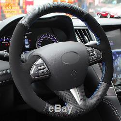 Black Leather Suede Steering Wheel Cover for Infiniti Q50 2014 2015 QX50 2015
