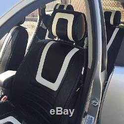 Black White Carbon Fiber Seat Cover Shift Knob Steering Wheel PVC Leather 34011b