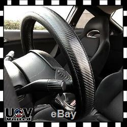 Blk Carbon Fiber Leather Slip-On Steering Wheel Seat Belt Pad Cover Protector 17