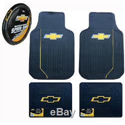 Brand New Chevy Bowtie Elite Universal Rubber Floormats and Steering Wheel Cover