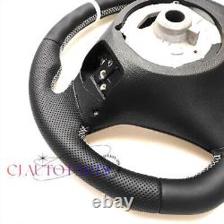 CAR Steering Wheel FOR BMW E90E92E82E87m3 black LEATHER WHITE ACCENT FLAT BOTTOM