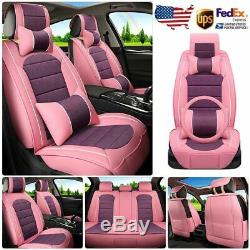 Car Seat Cover Pink Leather Protector Full Set Front Rear Universal For Women US